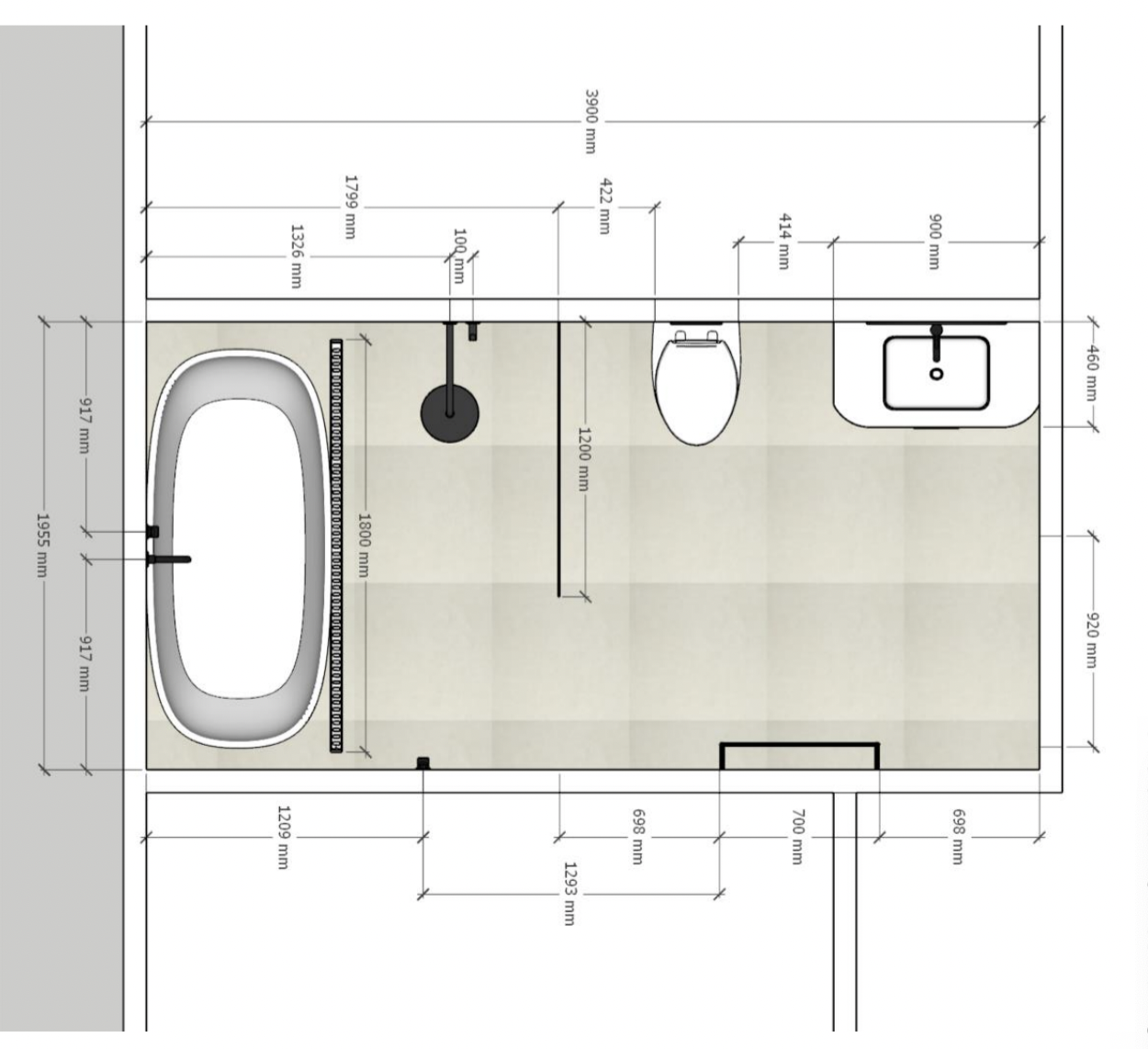 hillside av northcote - bathroom renovations sketch