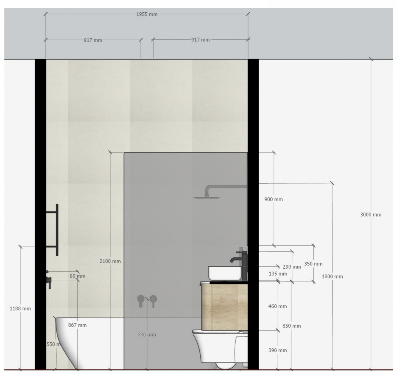 hillside av northcote - bathroom renovations sketch